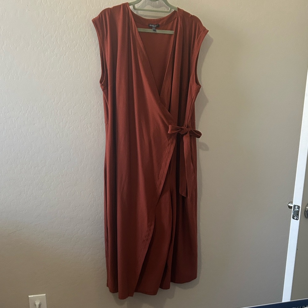 Eileen Fisher Sleeveless Wrap Jumpsuit in Warm Brown - Picture 2 of 5